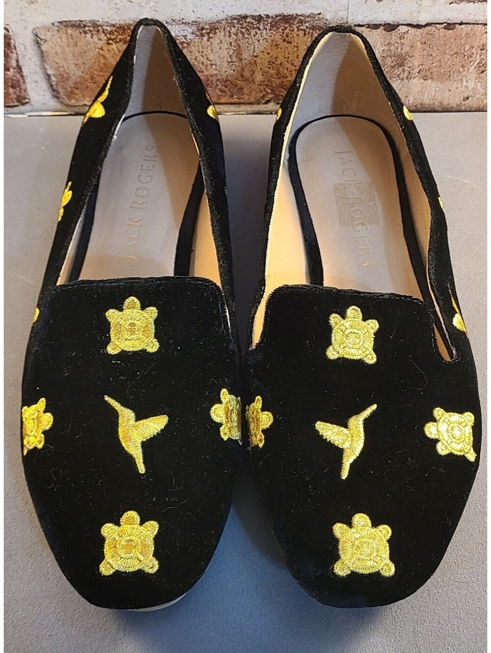 Jack Rogers Velvet Hummingbird/Turtle Embroidered Loafers 8M Resort/Palm Beach